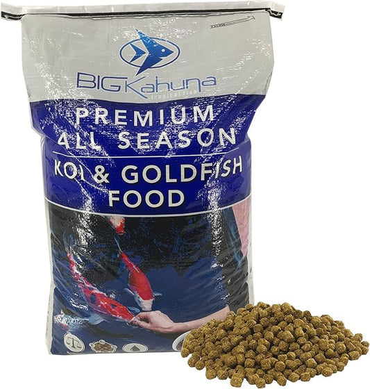 Big Kahuna Koi Fish Food- 45lbs Food – Made in The USA - Floating Pellets – 3/16" - 1/4" Pellet Size – 32% Protein Fish Food – Rich in Nutrients