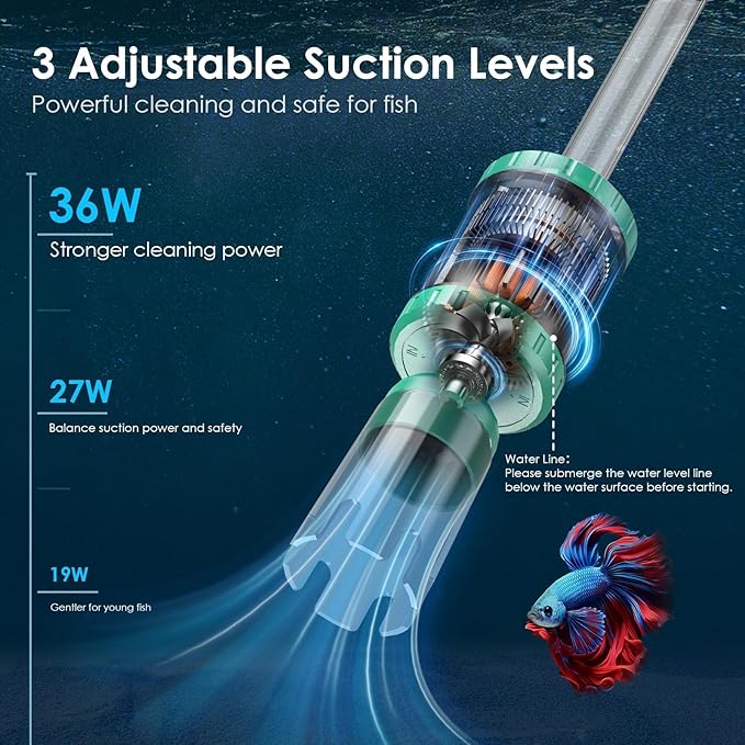 AKKEE Aquarium Vacuum Gravel Cleaner, 8 in 1 Multifunctional 36W Fish Tank Gravel Cleaner Vacuum for Water Changer Wash Sand Water Filter Circulation Waterproof Aquarium Vacuum Cleaner Timed Off