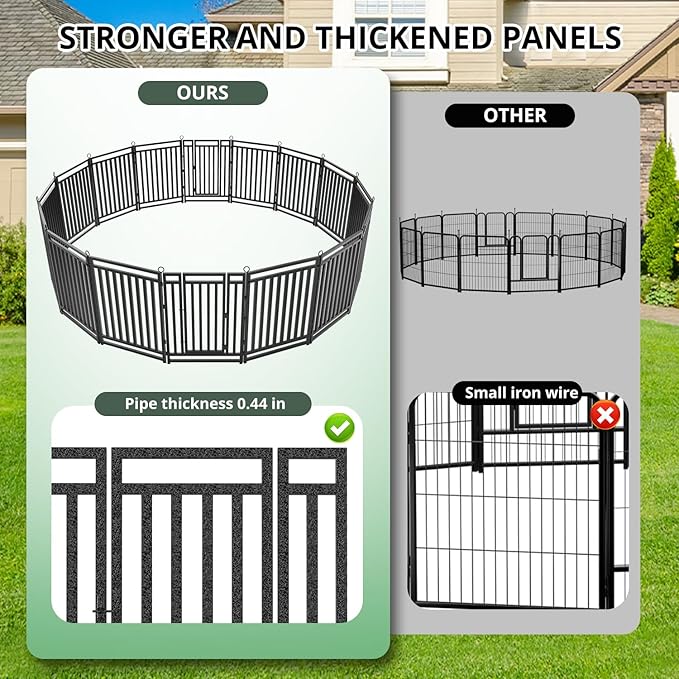 Dog Fence Outdoor Indoor, 40" Inch Height 16 Panels Dog Playpen for Large/Medium/Small Dogs Metal Dog Pen for Yard Camping and RV | Black-Silver