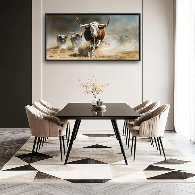 Highland Cow Large Wall Art Western Running Longhorn Pictures Rustic Wild Animal Wall Decor Canvas Print Painting Artwork for Bathroom Living Room Bedroom 60L" x 30W"