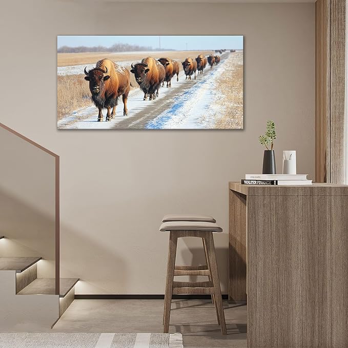 Quorin American Bison Large Wall Art Rural Country Landscape Pictures Wild Animal Wall Decor Nature Canvas Print Painting Artwork for Bathroom Living Room Bedroom 30"x60"