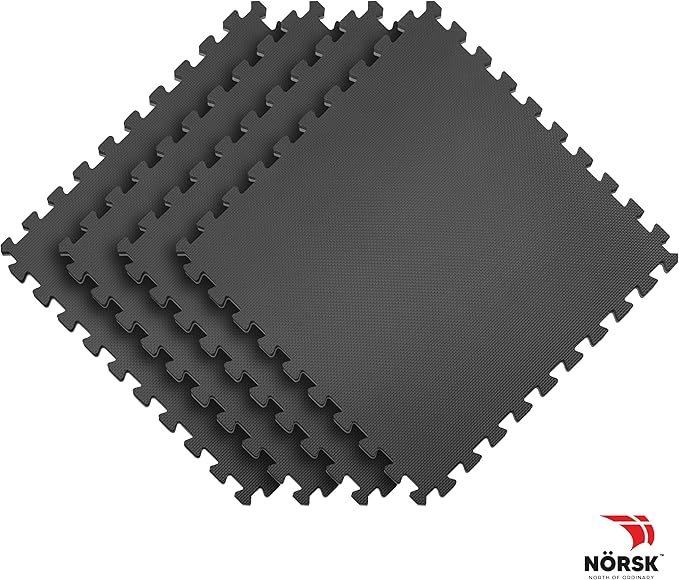 Norsk Multi-Purpose Reversible Floor Mats - EVA Interlocking Foam Tiles (Gray/Black 28 Tiles - 112 sq. Ft. 1/2" Thick)