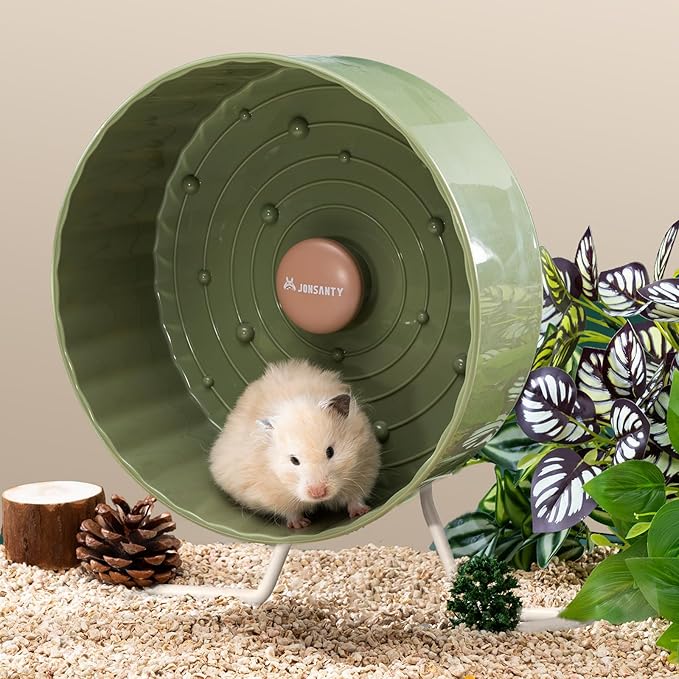 9.5" Silent Hamster Wheel, Exercise, Release Stress, Relieve Anxiety, Adjustable Height Stand, for Syrian Dwarf Hamster, Gerbil, Mice, Small Medium Sized Pets, Green