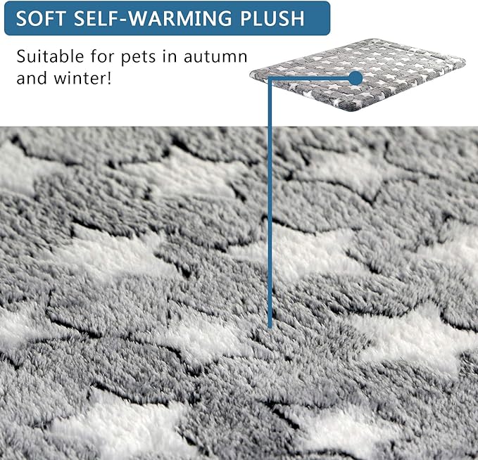 KROSER Fancy Crate Pad Bed Mat Reversible (Cool & Warm), Machine Washable, for Small to XXX-Large Dogs, Grey, Navy, Star Pattern