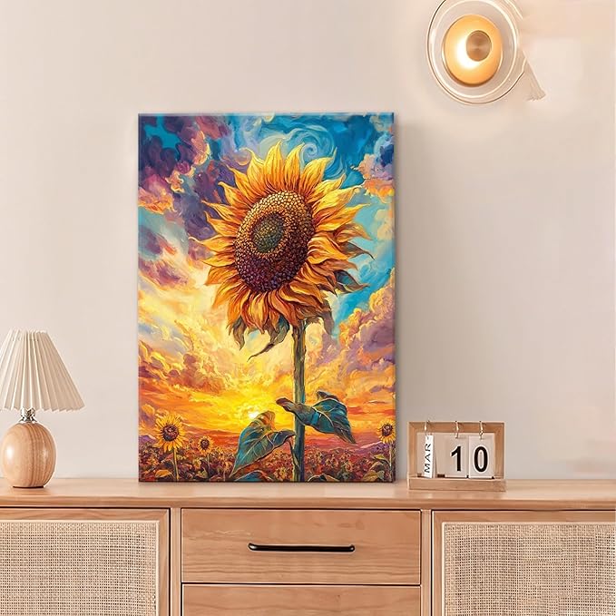 Sunflower Wall Art Canvas Yellow Floral Wall Decor Prints Framed Painting Pictures Gifts Artwork for Bathroom Bedroom Living Dining 16"x24"