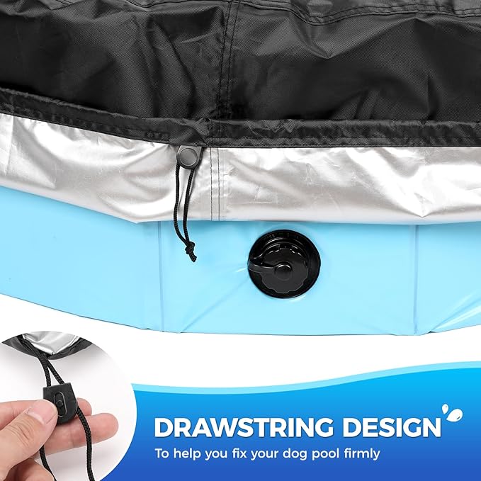 63 inch Foldable Dog Pet Bath Pool Cover, Portable Round Collapsible Pool Cover with Oxford Cloth Material and Drawstring Design for Dog Pet Pool, Waterproof and Dustproof (Black)