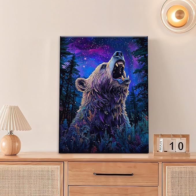 Bear Forest Wall Art Canvas Fantastic Animal Wall Decor Prints Framed Painting Pictures Gifts Artwork for Bathroom Kitchen 16"x20"