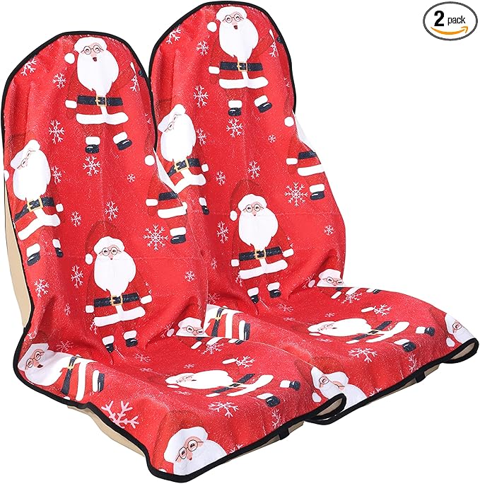 Car Seat Cover Protector Front Seats,for Gym Workout,Running,Swimming,Beach and Hiking,Waterproof Sweat Towel Bucket Seat Covers for Cars SUV Trucks (Santa Claus, 2Pcs)