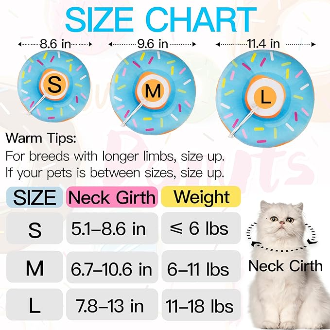 Cat Cone Collar Soft, Cute Cat Donut Collar After Surgery, Adjustable Kitten Recovery Cones to Stop Licking, Lightweight Neck Elizabethan Collars for Cats Kittens (Blue, Large)