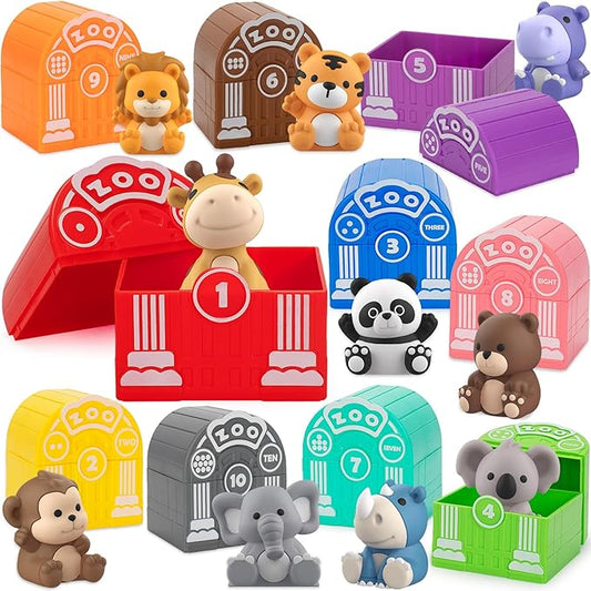 Learning Toys for 1,2,3 Year Old, 20 Pcs Safari Animals Toy, Counting Skill, Color Matching, Montessori Toys, Christmas Birthday Easter Educational Gift for Baby Toddler Boys Girls Age 12-18 Months