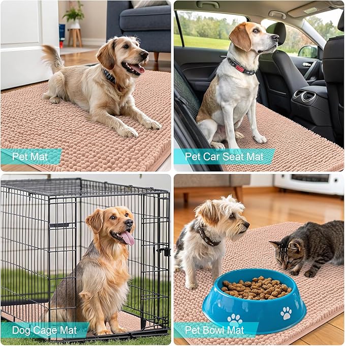 OLANLY Dog Door Mat for Muddy Paws 36x24, Absorbs Moisture and Dirt, Absorbent Non-Slip Washable Doormat, Quick Dry Chenille Mud Mat for Dogs, Entry Indoor Entryway Carpet for Inside Floor, Peach