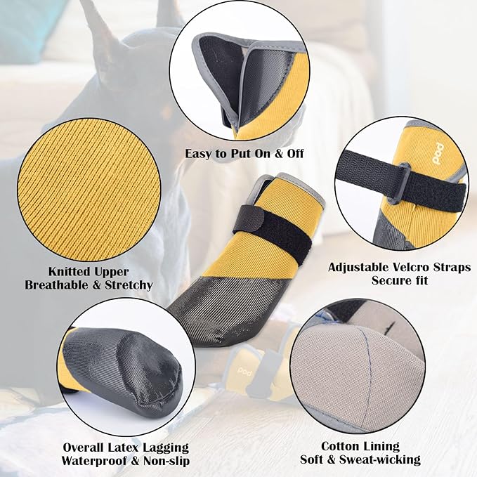 Dog Shoes Lightweight Dog Boots-Breathable Knitted Paw Protector with Adjustable Strap for Hot Pavement, Rain Walking, Hardwood Floors Anti Slip Reduce Noise, Prevent Licking Paws(Yellow,XXL)