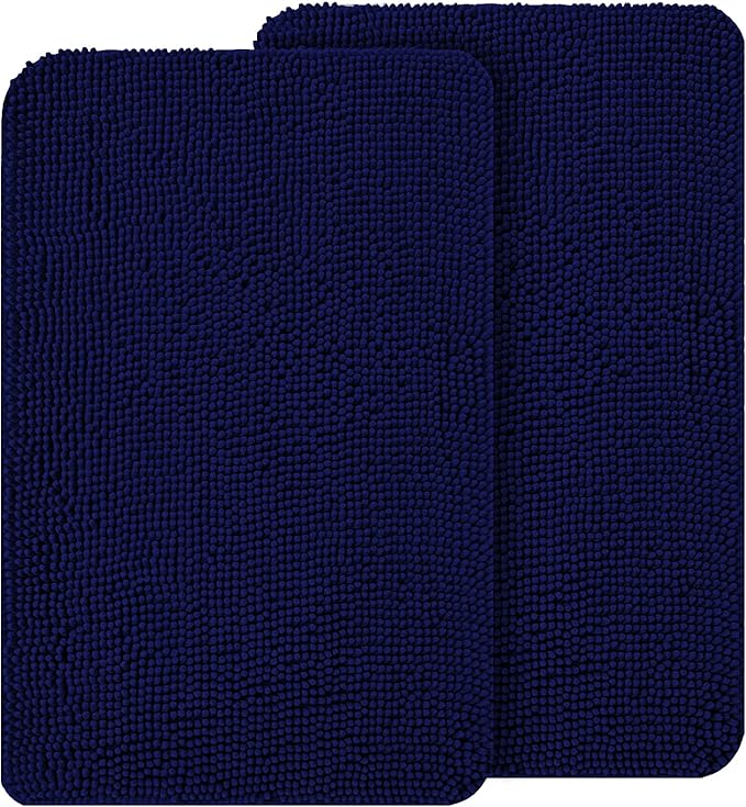 OLANLY Dog Door Mat Set 2-Piece 30x20, Absorbs Moisture and Dirt, Absorbent Non-Slip Washable Doormat, Quick Dry Chenille Mud Mat for Dogs, Entry Indoor Entryway Carpet for Inside Floor, Navy Blue