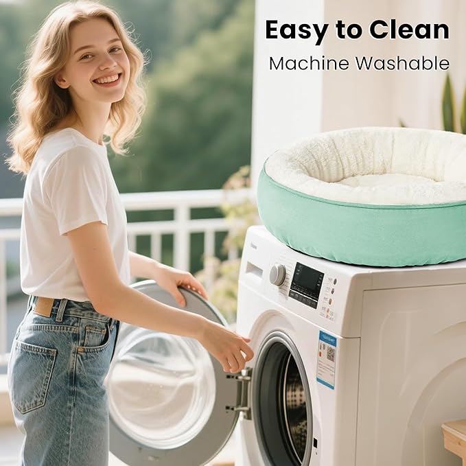 Love's cabin Round Donut Cat and Dog Cushion Bed, 20in Pet Bed for Cats or Small Dogs, Anti-Slip & Water-Resistant Bottom, Super Soft Durable Fabric Pet Beds, Washable Luxury Cat & Dog Bed Blue