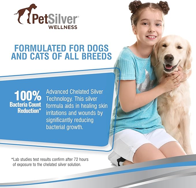 PetSilver Wound & Skin Spray - Dog Wound Spray, Hot Spot, Allergy Relief for Dogs, Itch Spray for Cats - Natural Skin Soother - Chelated Silver, Superior to Colloidal Silver - Made in USA - 4 fl oz