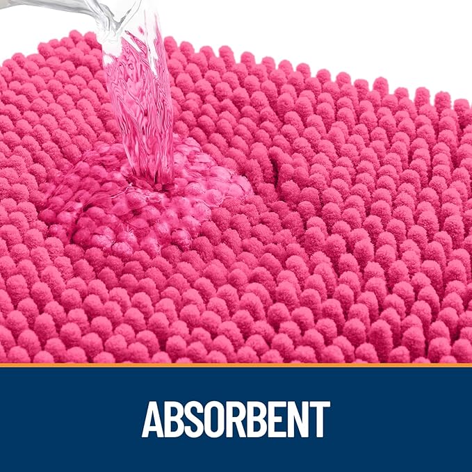 OLANLY Dog Door Mat for Muddy Paws 36x24, Absorbs Moisture and Dirt, Absorbent Non-Slip Washable Doormat, Quick Dry Chenille Mud Mat for Dogs, Entry Indoor Entryway Carpet for Inside Floor, Hot Pink