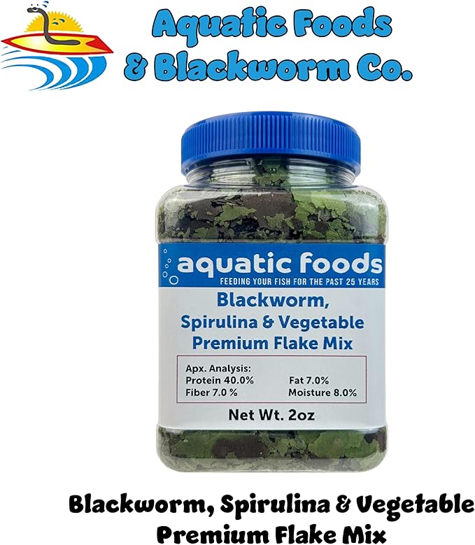 Aquatic Foods Inc. California Blackworm, Spirulina, Vegetable Premium Flakes for Discus, Cichlids All Community Tropical Fish Also Pellet Mix, Wafer Mix Included…2oz