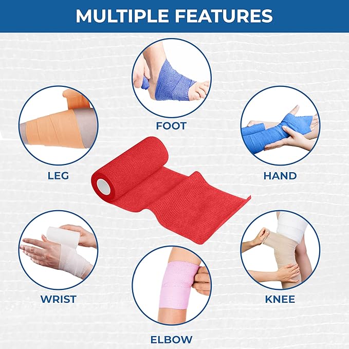 Self Adhesive Bandage Wrap - Pack of 08 Assorted Colors, Non-Woven, Breathable & Water-Resistant Vet Wrap for First Aid, Sports Injury, Body Sprains, & Pets (3 Inch Multicolor - 8 Pack)