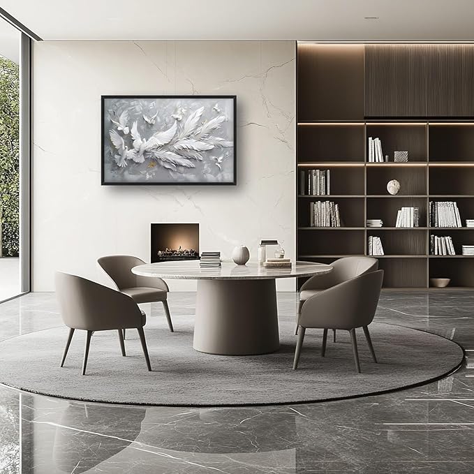 Quorin Feather Dove Bird Large Wall Art White Gray Holy Wings Pictures Peaceful Birds Flying Wall Decor Canvas Print Painting Artwork for Bathroom Living Room Bedroom 36L x 24W