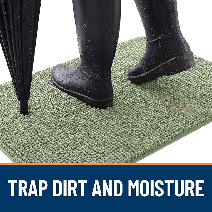 OLANLY Dog Door Mat Set 4-Piece 36x24, Absorbs Moisture and Dirt, Absorbent Non-Slip Washable Doormat, Quick Dry Chenille Mud Mat for Dogs, Entry Indoor Entryway Carpet for Inside Floor, Sage Green