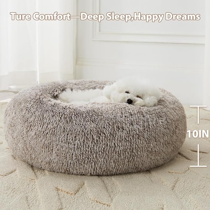 WNPETHOME Calming Dog Beds for Large Dogs, Anti-Anxiety Donut Large pet Bed, Fluffy Faux Fur Plush Dog Bed，Warming Cozy Soft Round Lagre Pet Beds for Jumbo Dogs, Cat Cuddler Cushion Pad