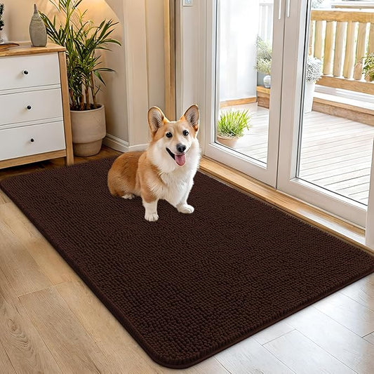 OLANLY Dog Door Mat for Muddy Paws 45x27, Absorbs Moisture and Dirt, Absorbent Non-Slip Washable Doormat, Quick Dry Chenille Mud Mat for Dogs, Entry Indoor Entryway Carpet for Inside Floor, Brown