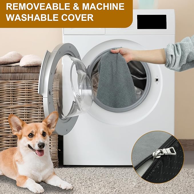 Dog Stairs for Small Dogs 24.6" H, 5-Step Dog Steps for High Bed, High-Density Foam Curved Pet Stairs with Non-Slip Removable Washable Cover to Get on Bed