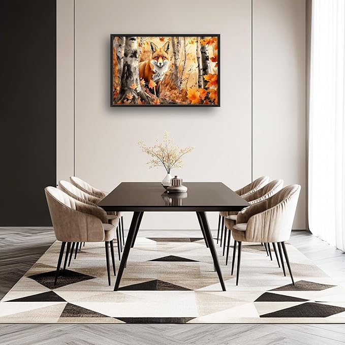 Large Fox Wall Art for Living Room, Framed Oversized Fall Autumn Forest Wall Decor Tree Maple Leaves Canvas Painting Modern Artwork for Living Room Bathroom Bedroom Office Dining Room 36"x24"