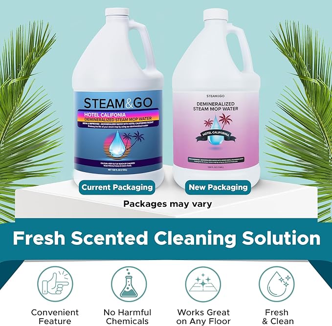 Steam & Go Deminerilized Water - Multi-Surface Cleaner for Steam Cleaners, Hardwood Floors, Kitchens, & Bathrooms - Germ-Killing Formula - Hotel California Scent - 1 Gallon