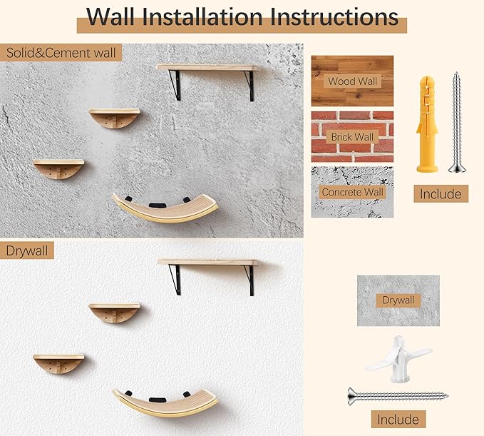 Cat Wall Shelves with Sisal Pads, 4-Piece Wooden Cats Furniture Set with Cat Window Perch, Flat Shelf & Sisal-Clad Steps for Climbing and Scratching