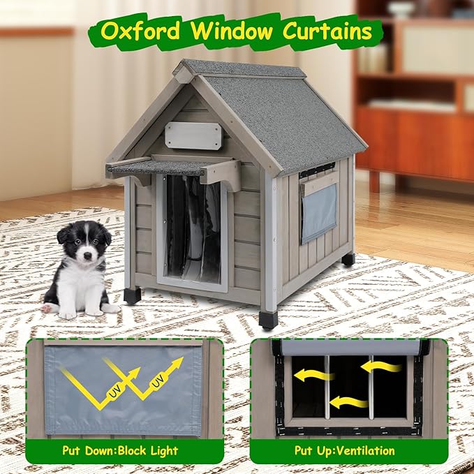 Dog House Outdoor Indoor Waterproof for Small Dog with Anti-Chewing Iron Frame, Raised Feet, Weatherproof Doghouse Kennel Puppy Shelter with Removable Floors(18" L*28.5" W*24" H)