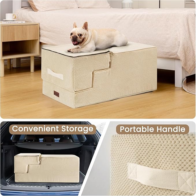 Dog Stairs for High Bed 22.6" H,5-Step Dog Steps for Small Dogs and Cats,Indoor Non-Slip Balanced Pet Stairs are Suitable for Puppy,Older Cat,Beige