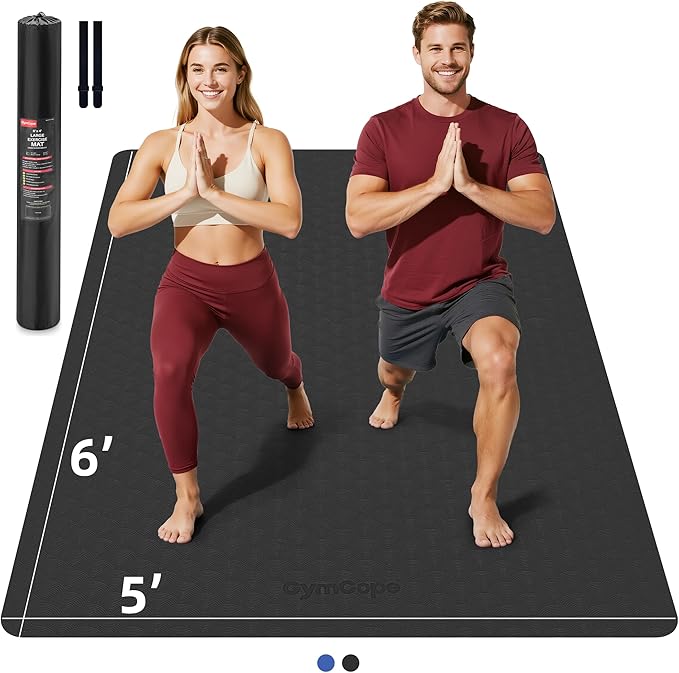 Extra Large Yoga Mat - 72"x35", 72"x48", 78"x57" - Wide TPE Exercise Mat for Home, Stretching, Couples & Family Workouts - 6-12mm Thick, Non-Slip & Waterproof - with Carry Bag and Straps