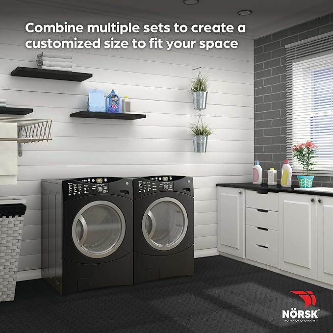 Norsk Foam Floor Gym Mats with Interlocking Tiles, .47" Thick, 24"x24", 18-Pack, 72 Square Feet, Diamond Plate Design, Black