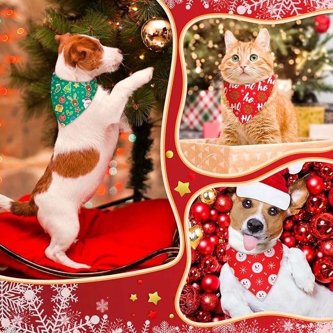 Chunful 30 Pcs Holiday Dog Bandanas Bulk for Fall Thanksgiving Halloween Christmas with Maple Leaves Pumpkin Ghost Snowman Adjustable Triangle Pet Scarf for Small Medium Large 25.6 x 17.7 x 17.7 in