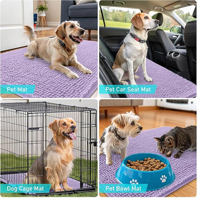 OLANLY Dog Door Mat for Muddy Paws 59x20, Absorbs Moisture and Dirt, Absorbent Non-Slip Washable Doormat, Quick Dry Chenille Mud Mat for Dogs, Entry Indoor Entryway Carpet for Inside Floor, Lavender