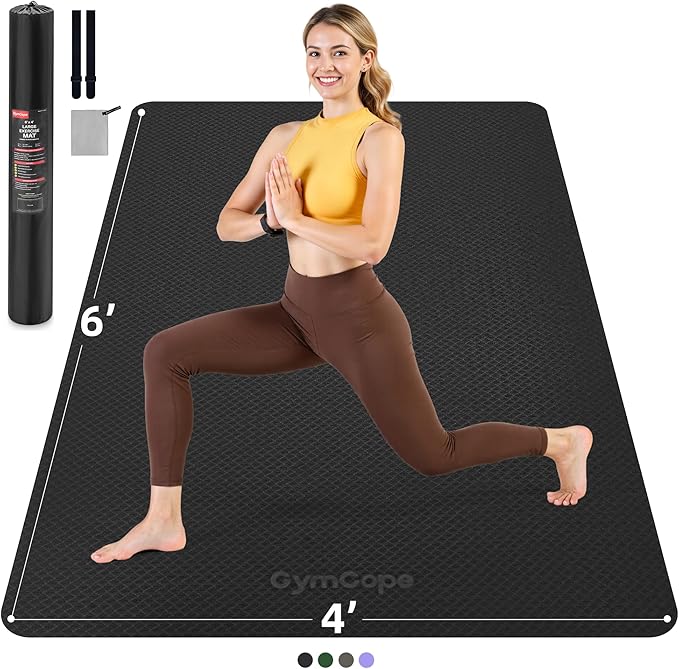 Extra Large Yoga Mat - 72"x35", 72"x48", 78"x57" - Wide TPE Exercise Mat for Home, Stretching, Couples & Family Workouts - 6-12mm Thick, Non-Slip & Waterproof - with Carry Bag and Straps