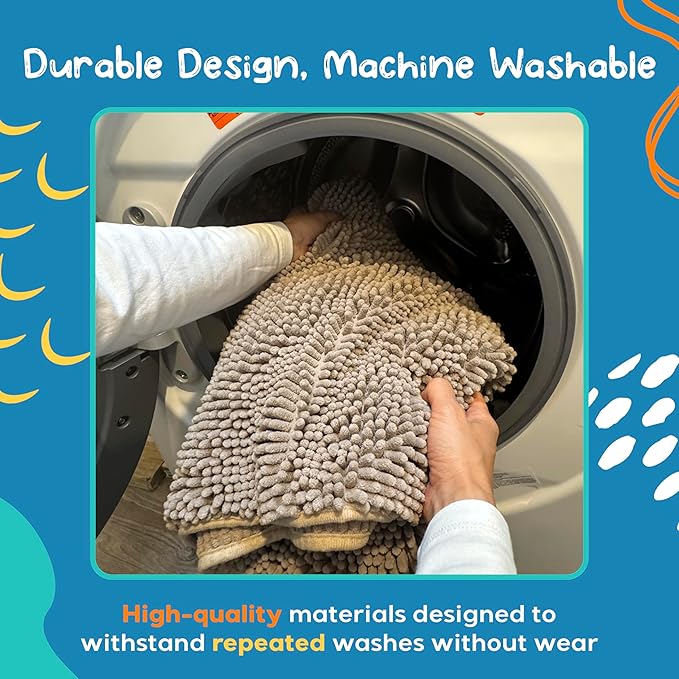 Pet 2-in-1 Dog Towel & Mat – Transforms from Drying to Bath Mat, Ultra Soft, Absorbent & Quick-Drying, Machine Washable Dog Towels with Detachable Non-Slip Mat and Hand Pockets (Medium)