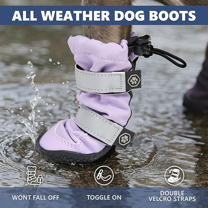 Spark Paws Dog Shoes, Waterproof Dog Boots for Medium to Large Dogs, Non Slip, Breathable Dog Booties and Paw Protectors - 4PCS Doggie Hiking Boots with Reflective Straps - Lilac, Size 3