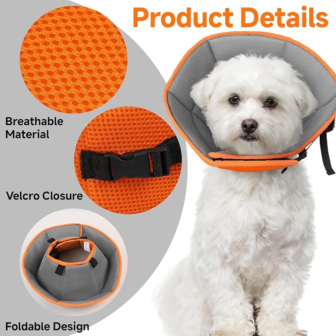 Dog Cone Collar XL, Soft Cones for Large Medium Small Dogs,Adjustable Dog Cone Alternative to Stop Licking, Comfy Elizabethan Collar for After Surgery Wound Healing & Hot Spots Orange