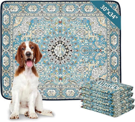 Qeils Washable Pee Pads for Dogs, 4 Pack Reusable Puppy Pads 30"x34" Super Absorbent Leakproof Dog Training Pads, Non-Slip Potty Pads for Crate, Floor, Couch, Whelping Pads Litter Mat Puppy Supplies