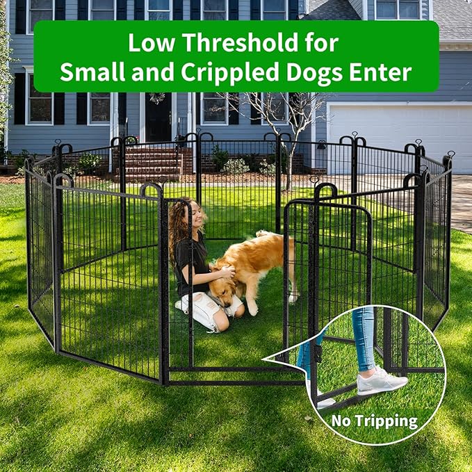 Dog Playpen Outdoor 16 Panels Heavy Duty Dog Fence 47" Height Anti-Rust with Doors Portable for RV Camping Yard, Total 36FT, 103 Sq.ft, Snowy Black