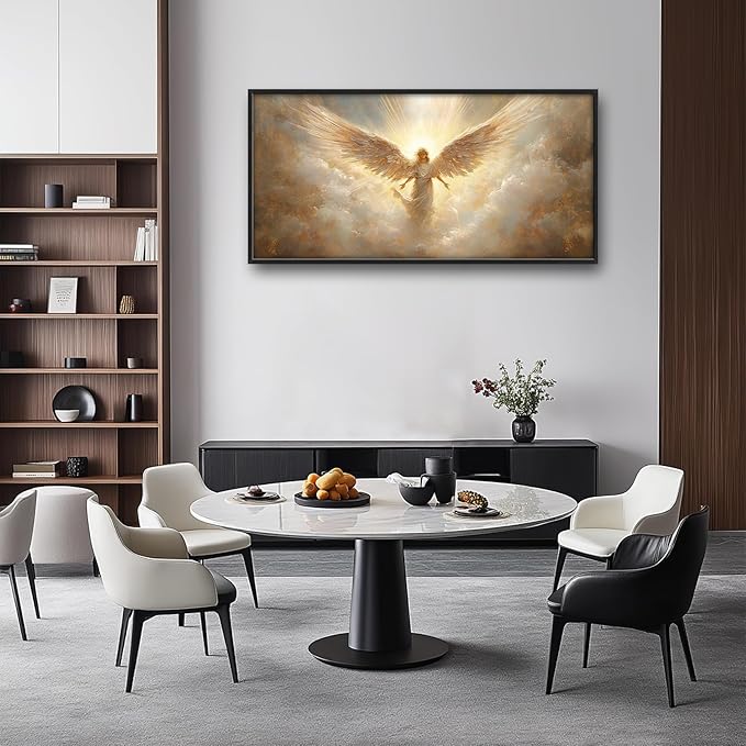 Large Angel Wall Art for Living Room, Framed Oversized Angel Wing Wall Decor Fantasy Sky Clouds Canvas Painting Modern Artwork for Living Room Bathroom Bedroom Office Dining Room 60"x30"