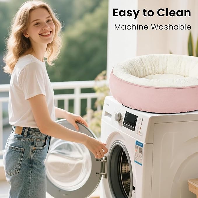 Love's cabin Round Donut Cat and Dog Cushion Bed, 30in Pet Bed for Medium or Large Dogs, Anti-Slip & Water-Resistant Bottom, Soft Durable Fabric Pet beds, Washable Calming Cat & Dog Bed Pink