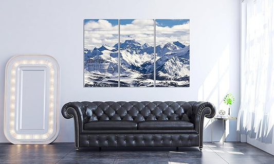 Nature Wall Art Prints - Ocean Forest Mountain Lake Canvas Landscapes - Small to Extra Large Living Room Bedroom Kitchen Bathroom Décor (Snowy Mountains Landscape, 47L" x 71W" - 3 panels)