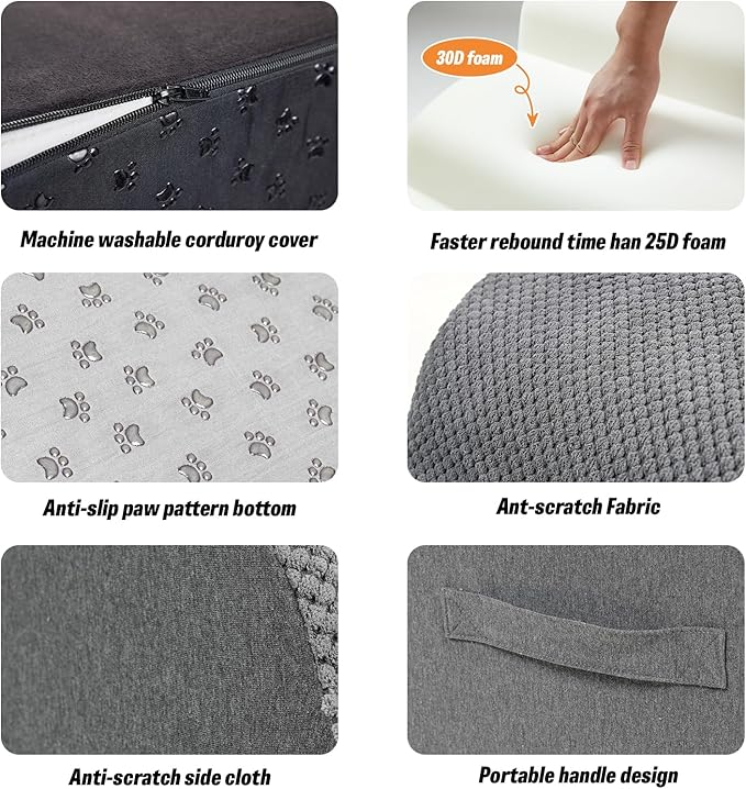 Dog Stairs&Steps for High Beds Up to 28'', 5-Step Dog Ramp for Small Medium Dogs with Washable Cover, Non-Slip Steps for Cats to Get on Couch and Sofa, Durable Foam Ladders, 24.4" Tall, Grey