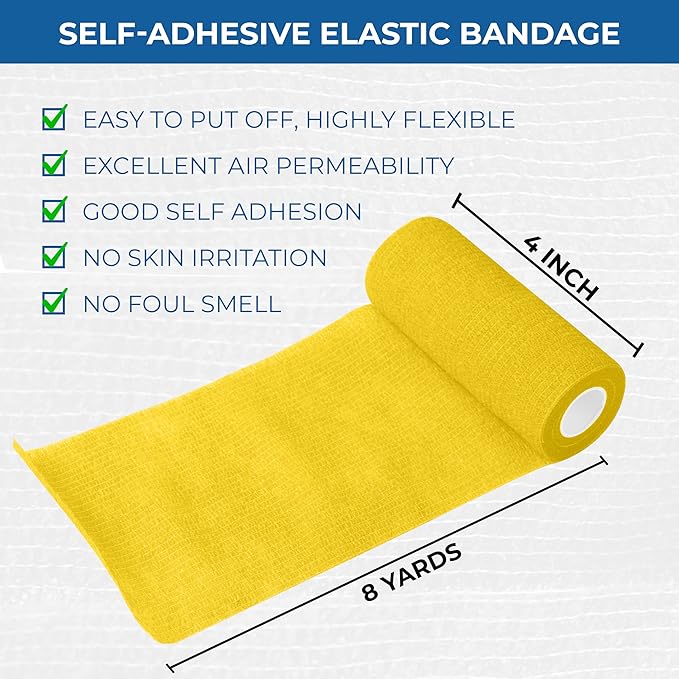 Self Adhesive Bandage Wrap - Pack of 12 Assorted Colors, Non-Woven, Breathable & Water-Resistant Vet Wrap for First Aid, Sports Injury, Body Sprains, & Pets - 4 Inch x 5 Yards