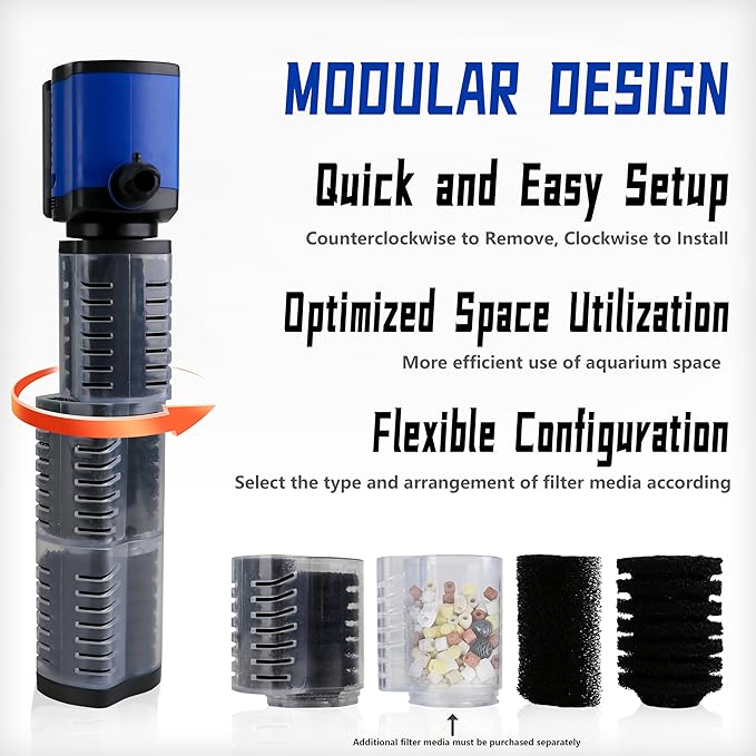 COOSPIDER Aquarium Filter Pond Filter for 100-300 Gallon, 660GPH Powerful Filtration Pump, Submersible Canister Filters for Fish Tank, Turtle Tank, Cold Plunge, Ice Bath Tub, Wavemaker, Oxygen Supply