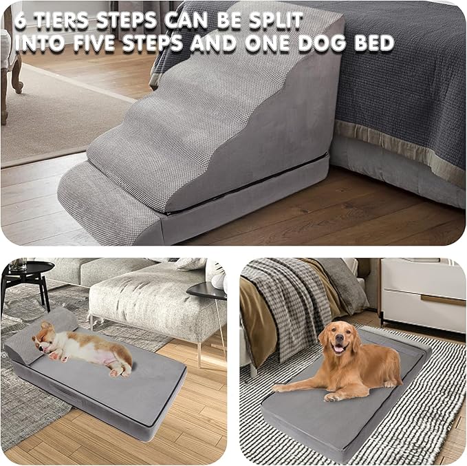Dog Stairs & Steps for High Beds 30 Inches Tall, LitaiL 6 Steps Pet Stairs/Steps for Beds 24-30inch High for Small Large Dogs, Non-Slip Dog Ramps/Ladder for Old Dogs/Cats