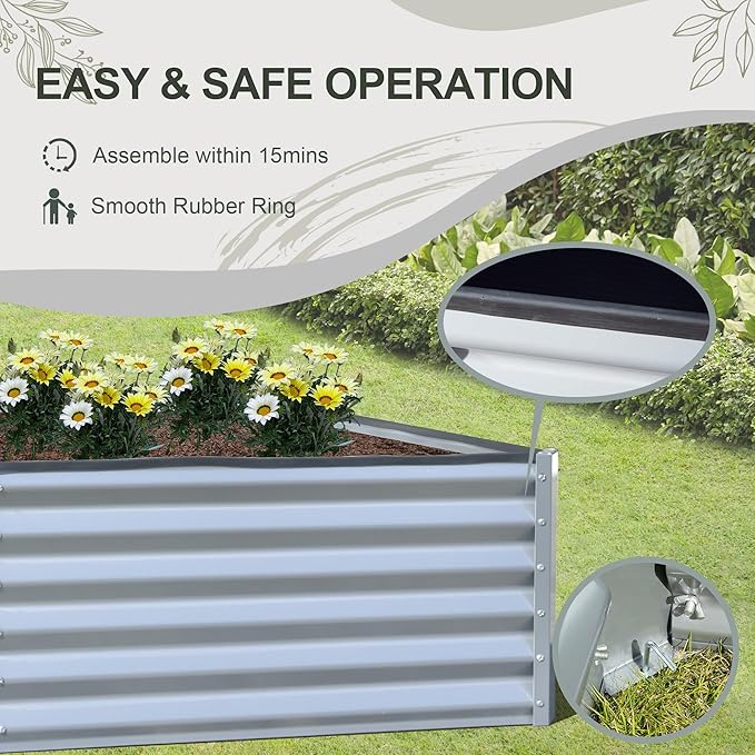 Domi Raised Garden Beds Outdoor, 8x4x1.5Ft Thickening Tall Metal Rectangular Deep Root Box Planter for Vegetables, Flowers, Herbs, and Succulents 1.5" Deep w/ 342 Gallon Capacity - Silvery